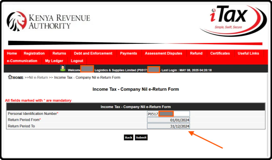 Select the Tax Return Period