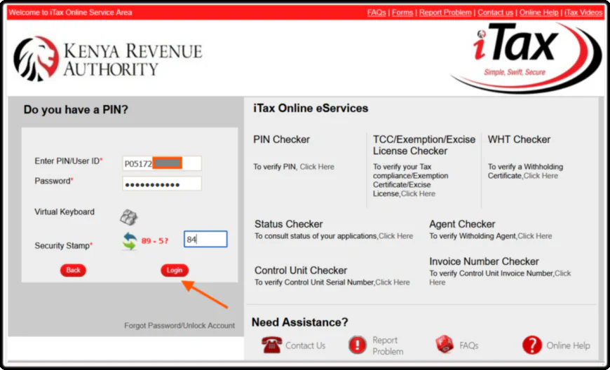 The Login Page of the iTax Portal.