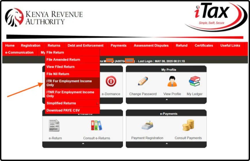 Select Income Tax Return Menu (ITR for Employment Income Only)
