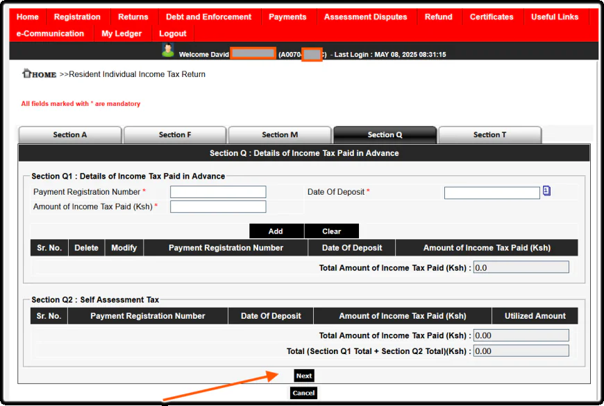 Section Q : Return Information Section