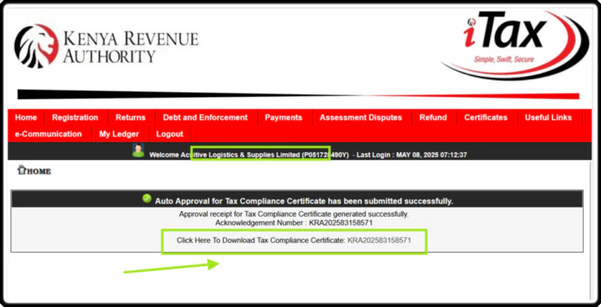 Download and Print the Tax Compliance Certificate