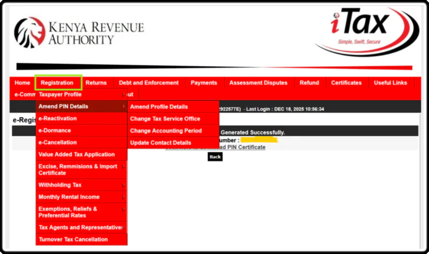 Log in to the KRA iTax portal